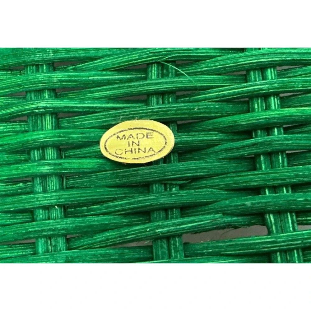 Green Wicker Basket Rectangular Wood Handles Storage Decor 10x8x4